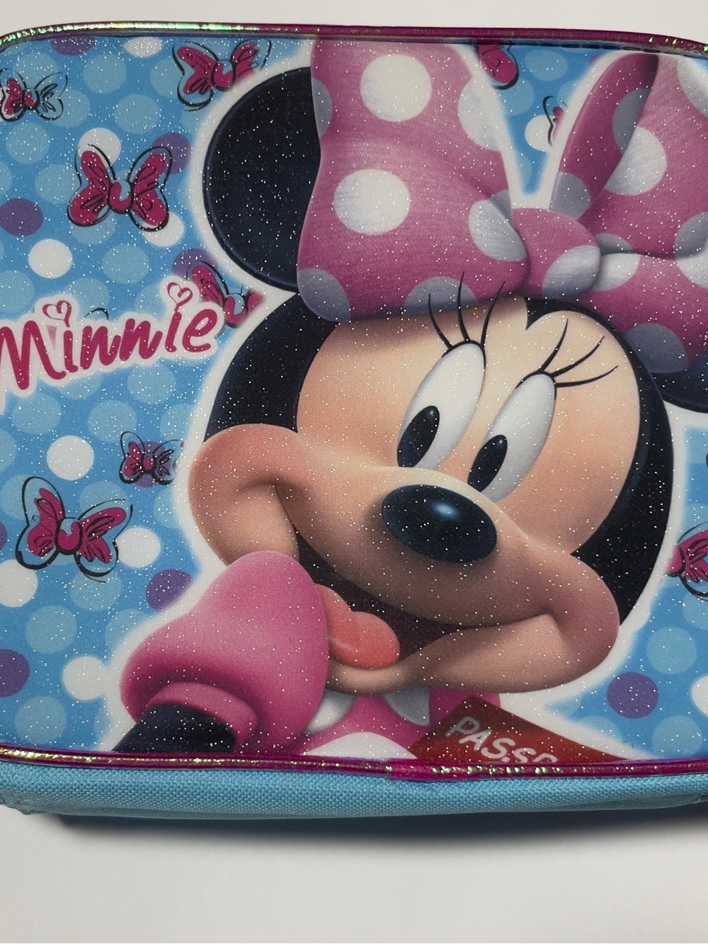 Rare Disney Minnie Mouse Lunch Box Glitter Blue Polka Dot Fast Forward 2015
